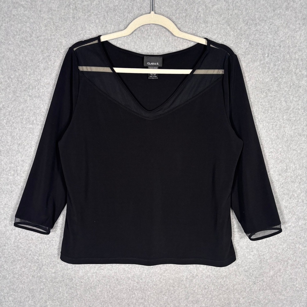 Clara S Mesh Insert‎ Top Large Blouse Ponte Crepe Knit Whimsigoth 90s Y2K Career
